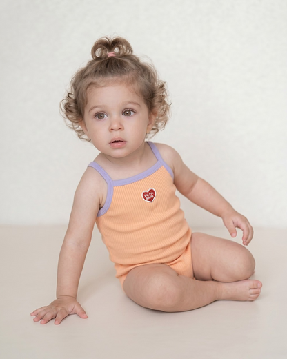 BABY GIRL Orange BB Heart Two-Tone Sleeveless Bodysuit