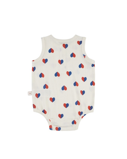 BABY Ivory Red Blue Heart Pattern Sleeveless Bodysuit