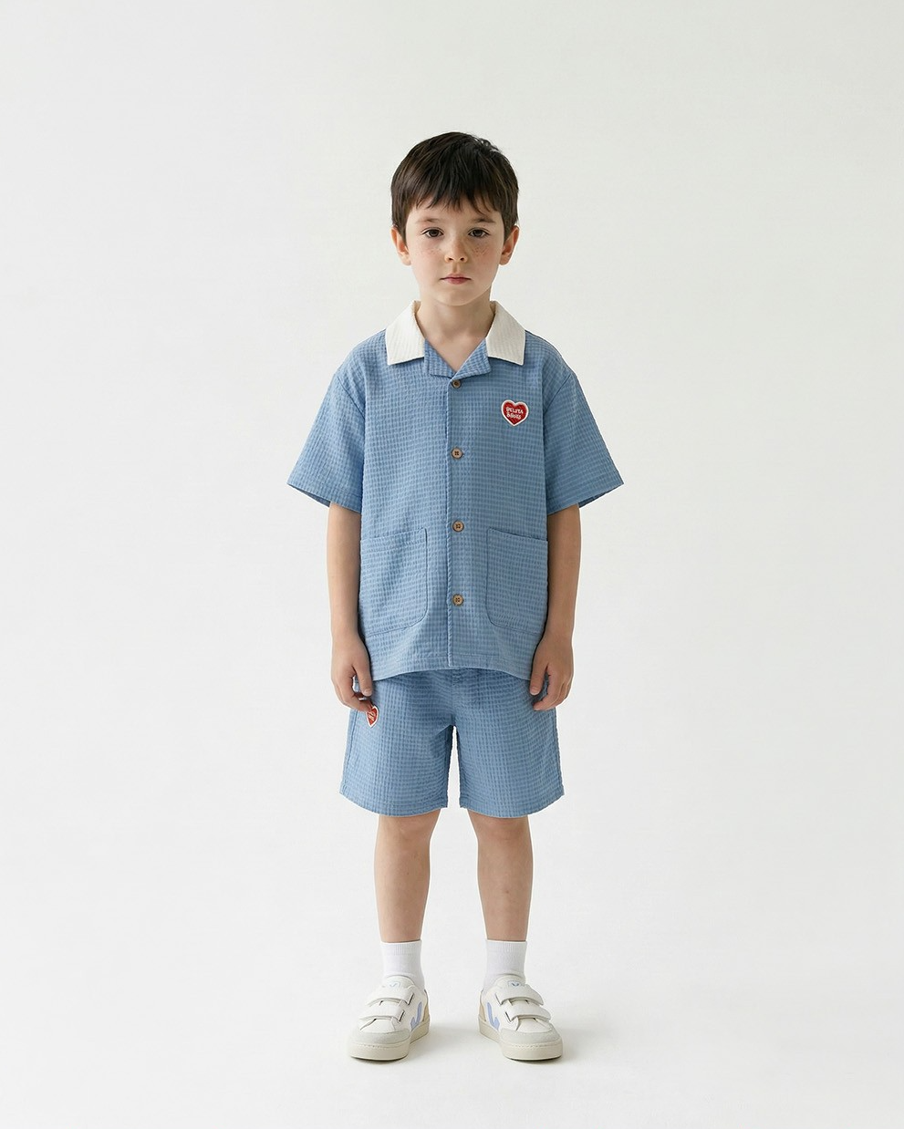 [SET] Light Blue Color Block Polysucker Shirt & Shorts