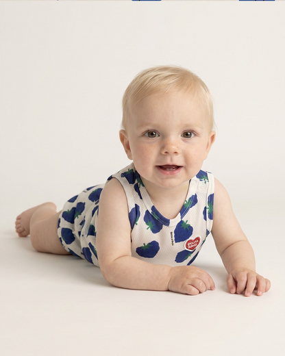 [BABY SET] Blue Berry Pattern Mesh Sleeveless Shorts