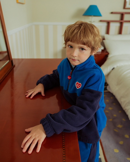 [SET] Navy BB Heart Color Block Fleece Half Zip up Jogger