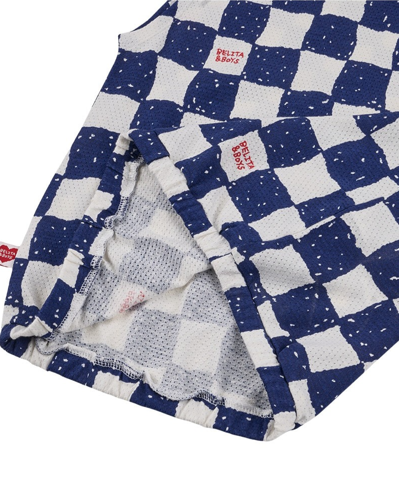 [SET] Blue Checkerboard Mesh Sleeveless Crop