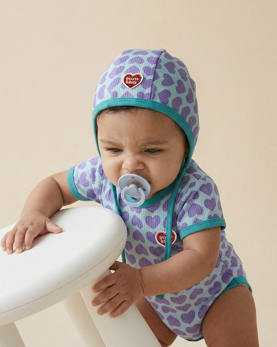 BABY Violet BB Heart Pattern Bonnet