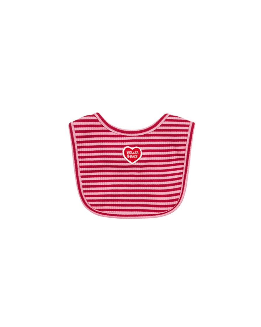 [BABY SET] Red Stripe Rib Jumpsuit & Bib & Bonnet