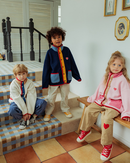 Pink BB Heart Color Block Dumble Fleece Jumper