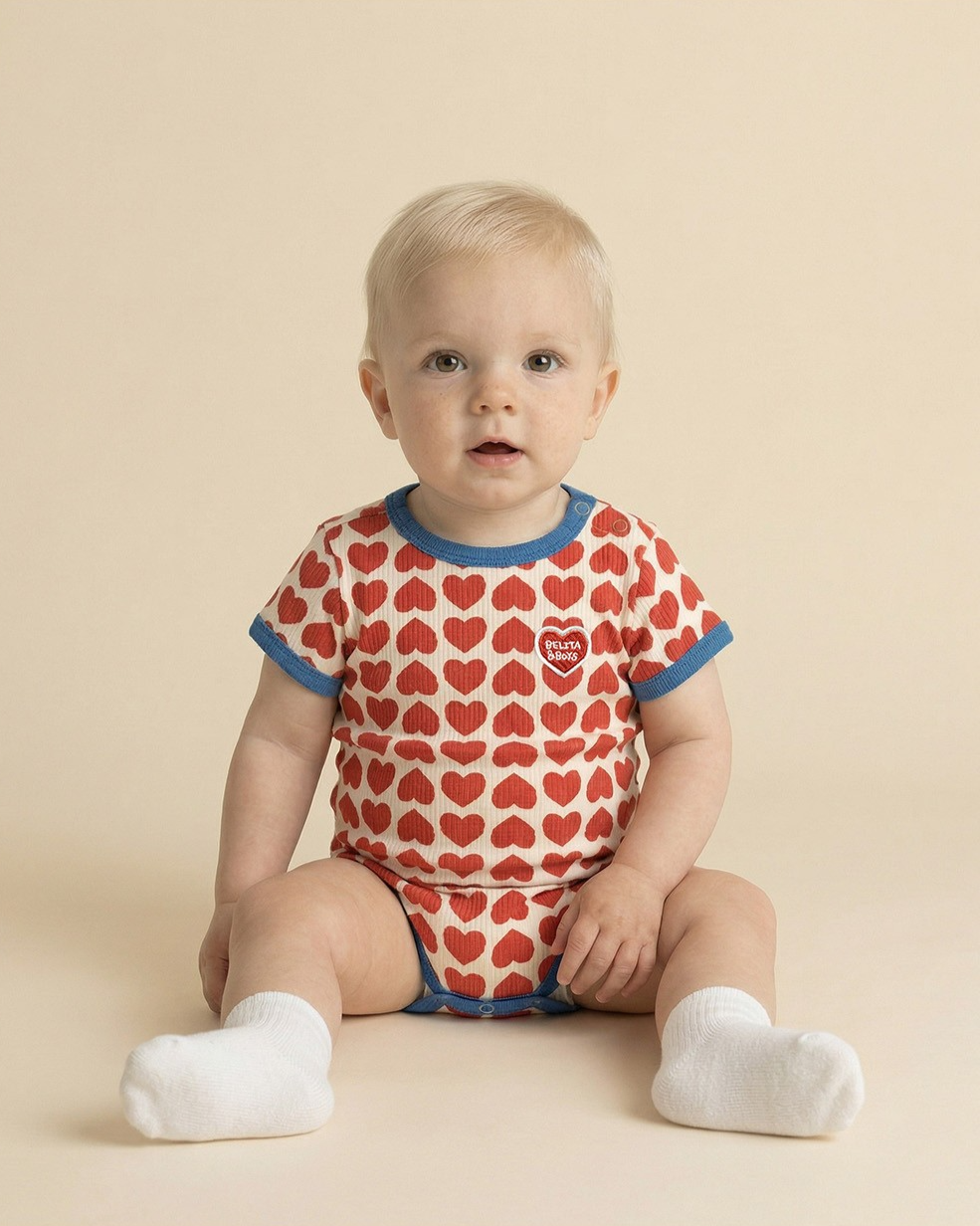 BABY Red BB Heart Pattern Short Bodysuit