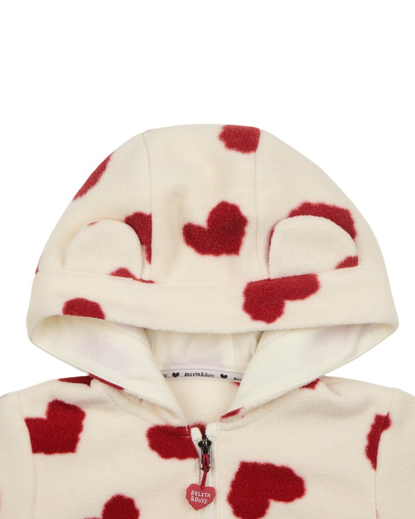 BABY Red BB Heart Pattern Fleece Hooded Jumpsuit