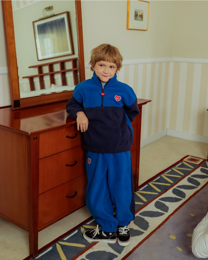 [SET] Navy BB Heart Color Block Fleece Half Zip up Jogger