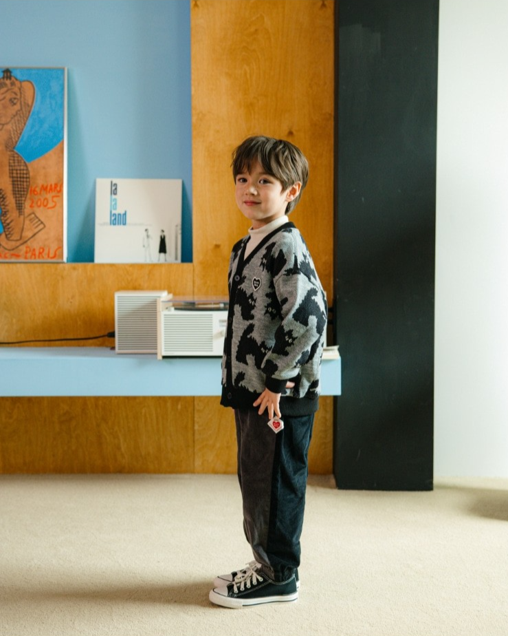 Grey Cat Pattern Knit Cardigan