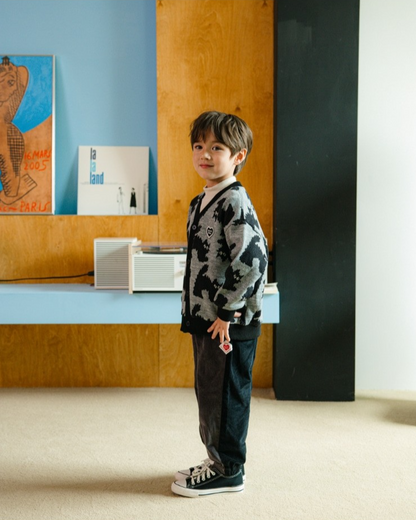 Grey Cat Pattern Knit Cardigan