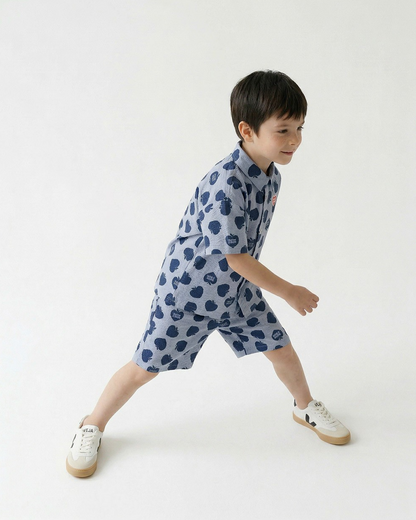 [SET] Navy Bubble Apple Polysucker Shirt & Shorts
