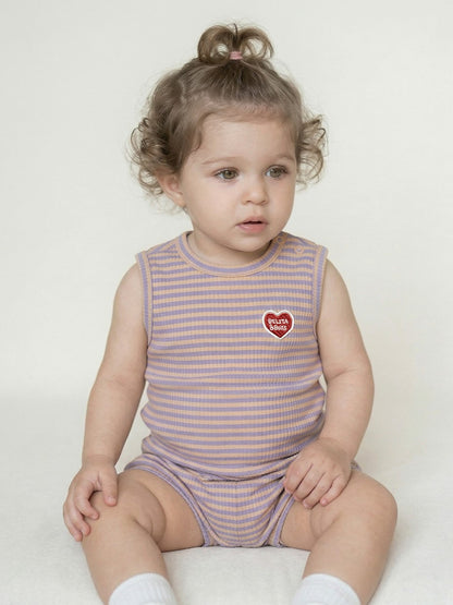 [BABY SET] Violet BB Heart Stripe Sleeveless Shorts