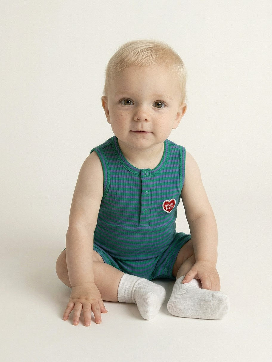 BABY Green BB Heart Stripe Sleeveless Jumpsuit