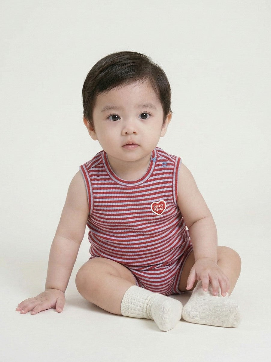 [BABY SET] Red BB Heart Stripe Sleeveless Shorts