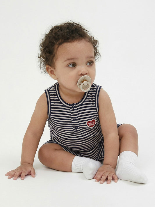 BABY Navy BB Heart Stripe Sleeveless Jumpsuit
