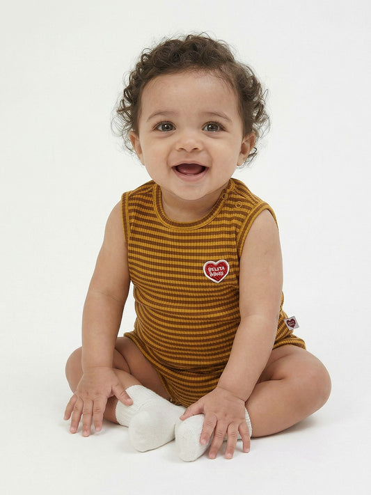 [BABY SET] Brown BB Heart Stripe Sleeveless Shorts