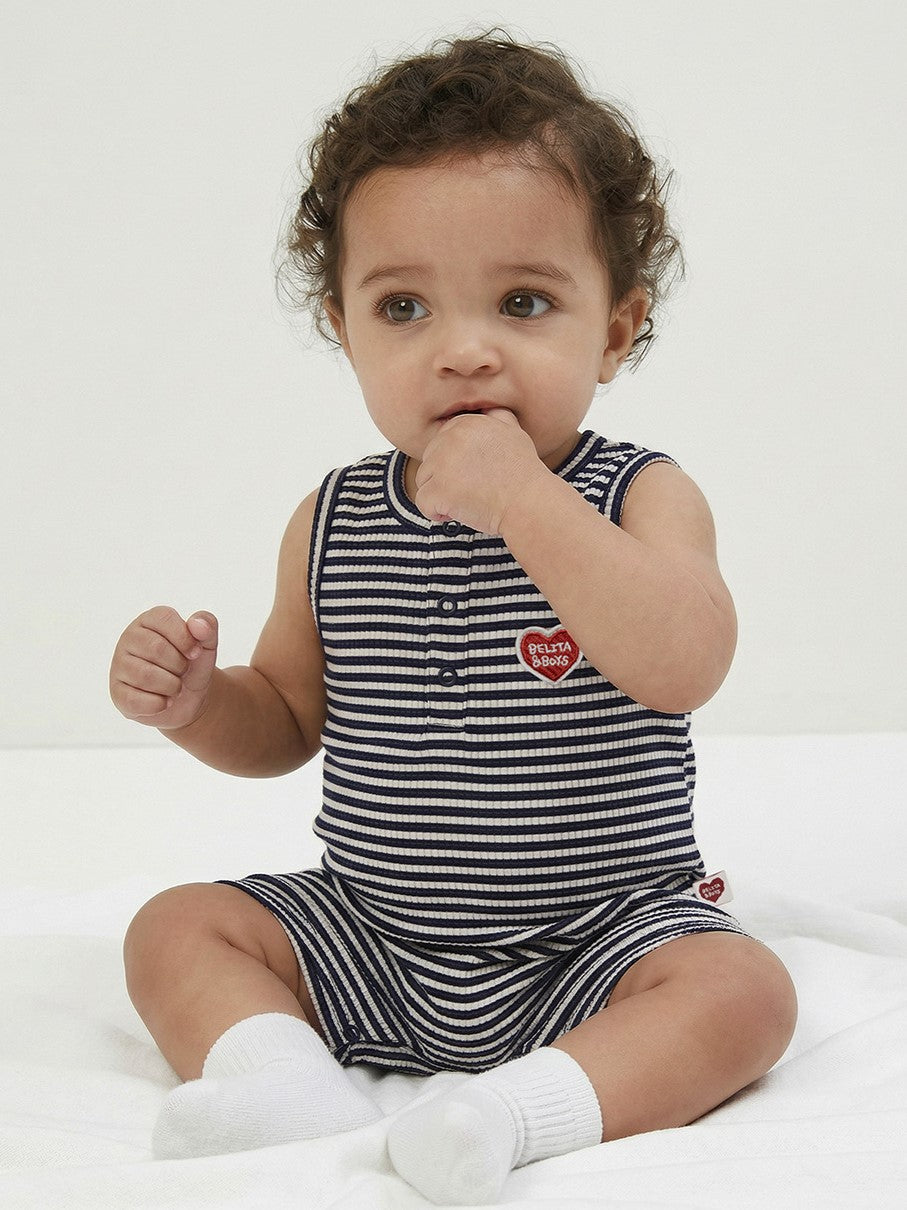 BABY Navy BB Heart Stripe Sleeveless Jumpsuit
