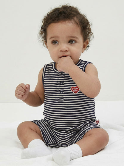BABY Navy BB Heart Stripe Sleeveless Jumpsuit