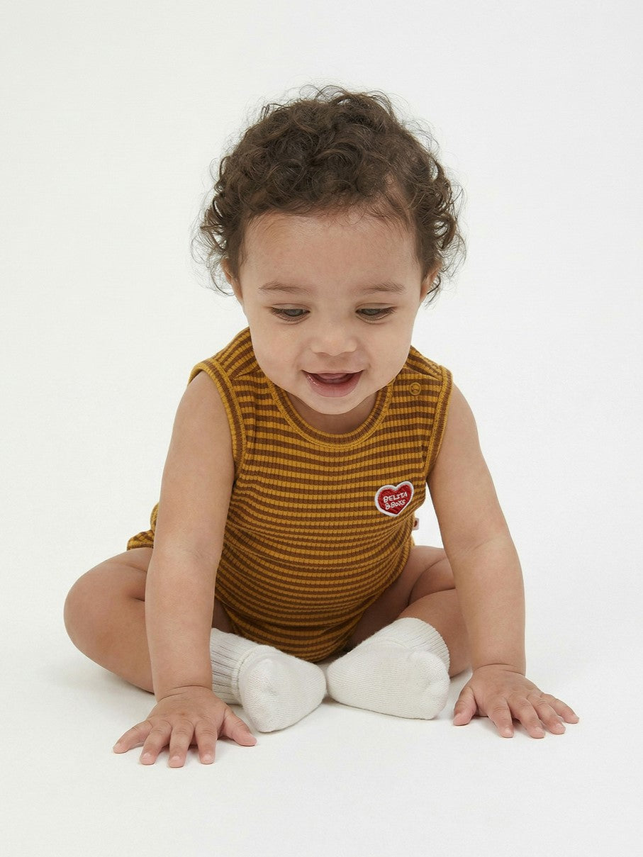 [BABY SET] Brown BB Heart Stripe Sleeveless Shorts