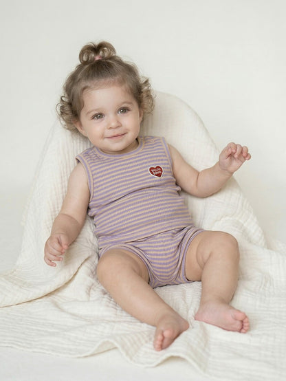 [BABY SET] Violet BB Heart Stripe Sleeveless Shorts