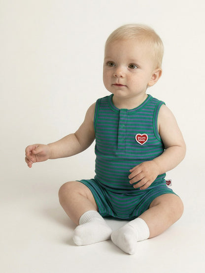 BABY Green BB Heart Stripe Sleeveless Jumpsuit