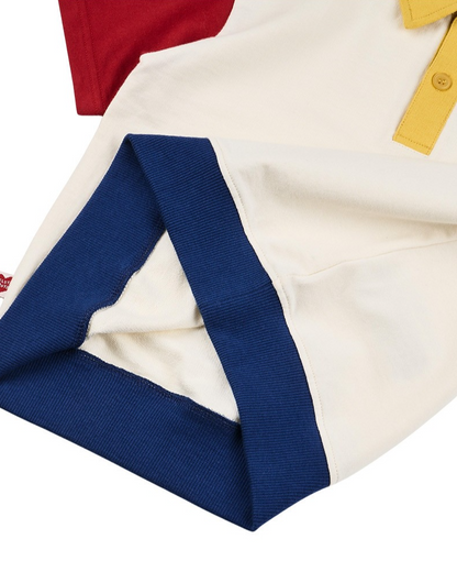 [SET] Cream BB Heart Color Block Collar & Crop