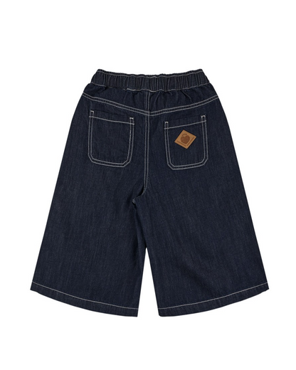 Navy BB Heart Two-Pleat Wide Denim Bermuda Pants