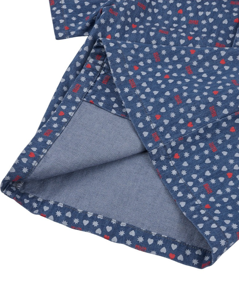 [SET] Blue BB Heart All-Over Denim Shirt & Shorts