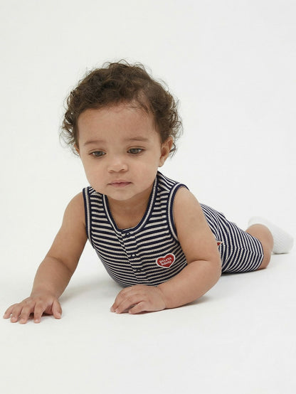 BABY Navy BB Heart Stripe Sleeveless Jumpsuit