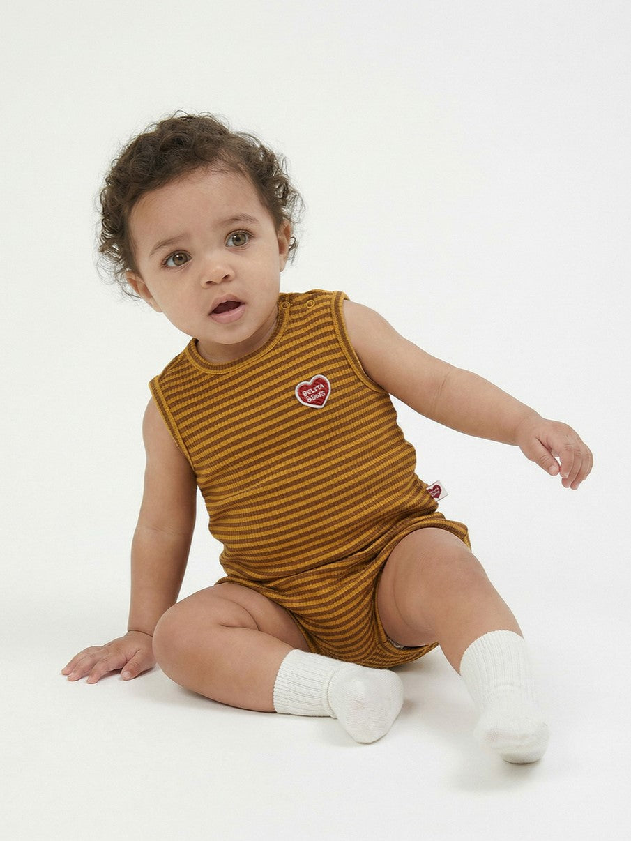 [BABY SET] Brown BB Heart Stripe Sleeveless Shorts