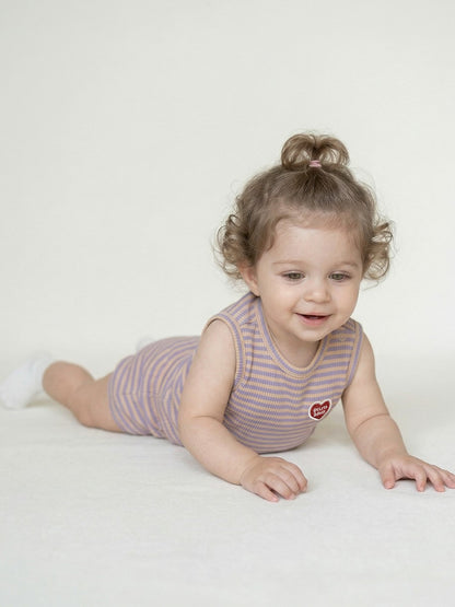[BABY SET] Violet BB Heart Stripe Sleeveless Shorts