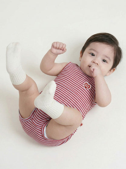 [BABY SET] Red BB Heart Stripe Sleeveless Shorts