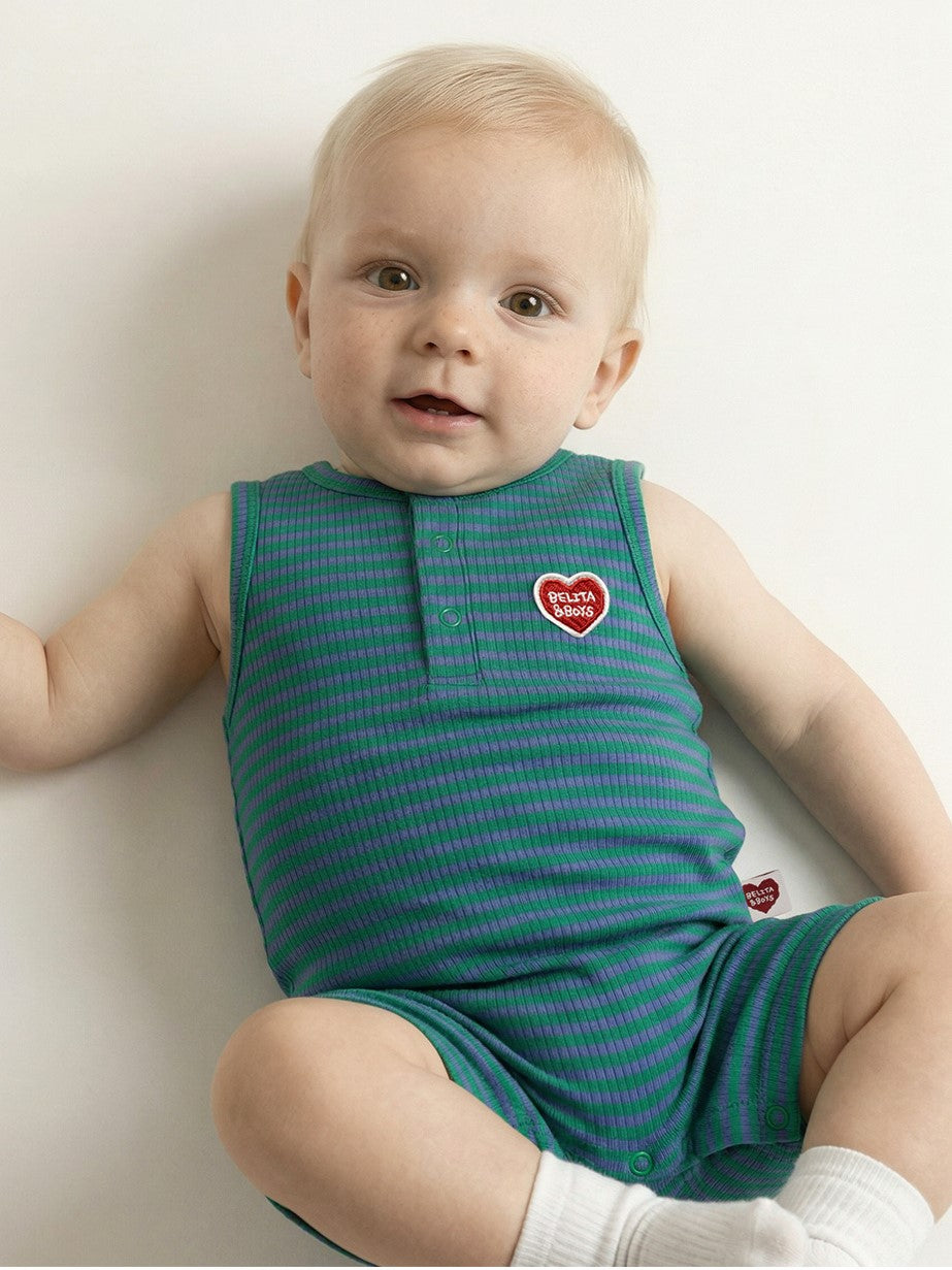 BABY Green BB Heart Stripe Sleeveless Jumpsuit