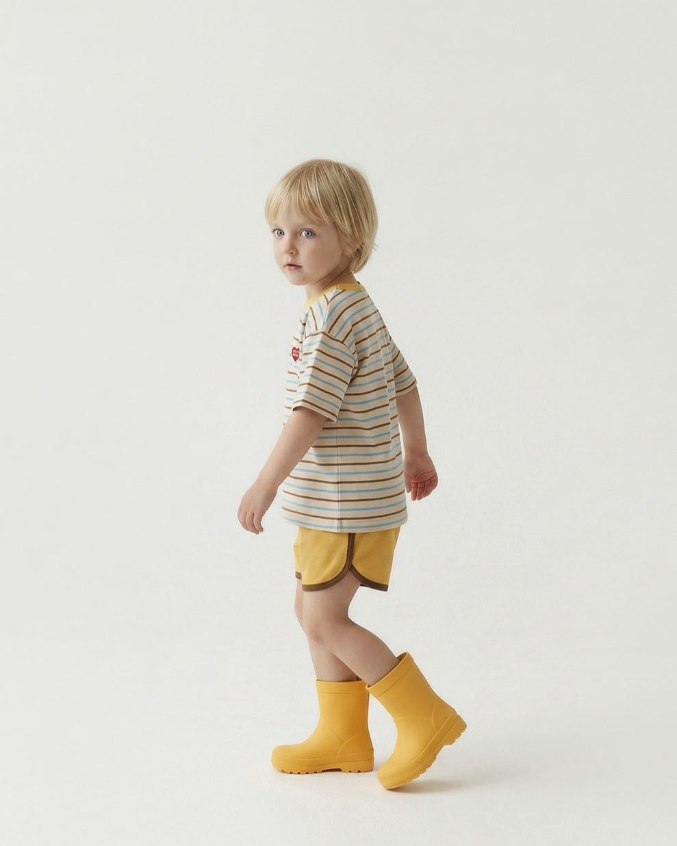 [SET] Yellow BB Heart Multi Stripe Shorts