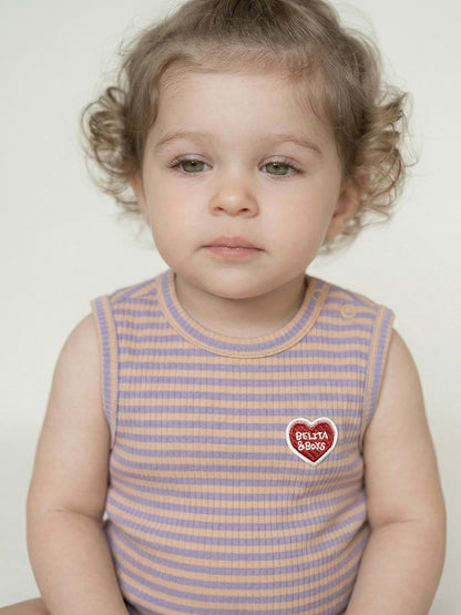 [BABY SET] Violet BB Heart Stripe Sleeveless Shorts