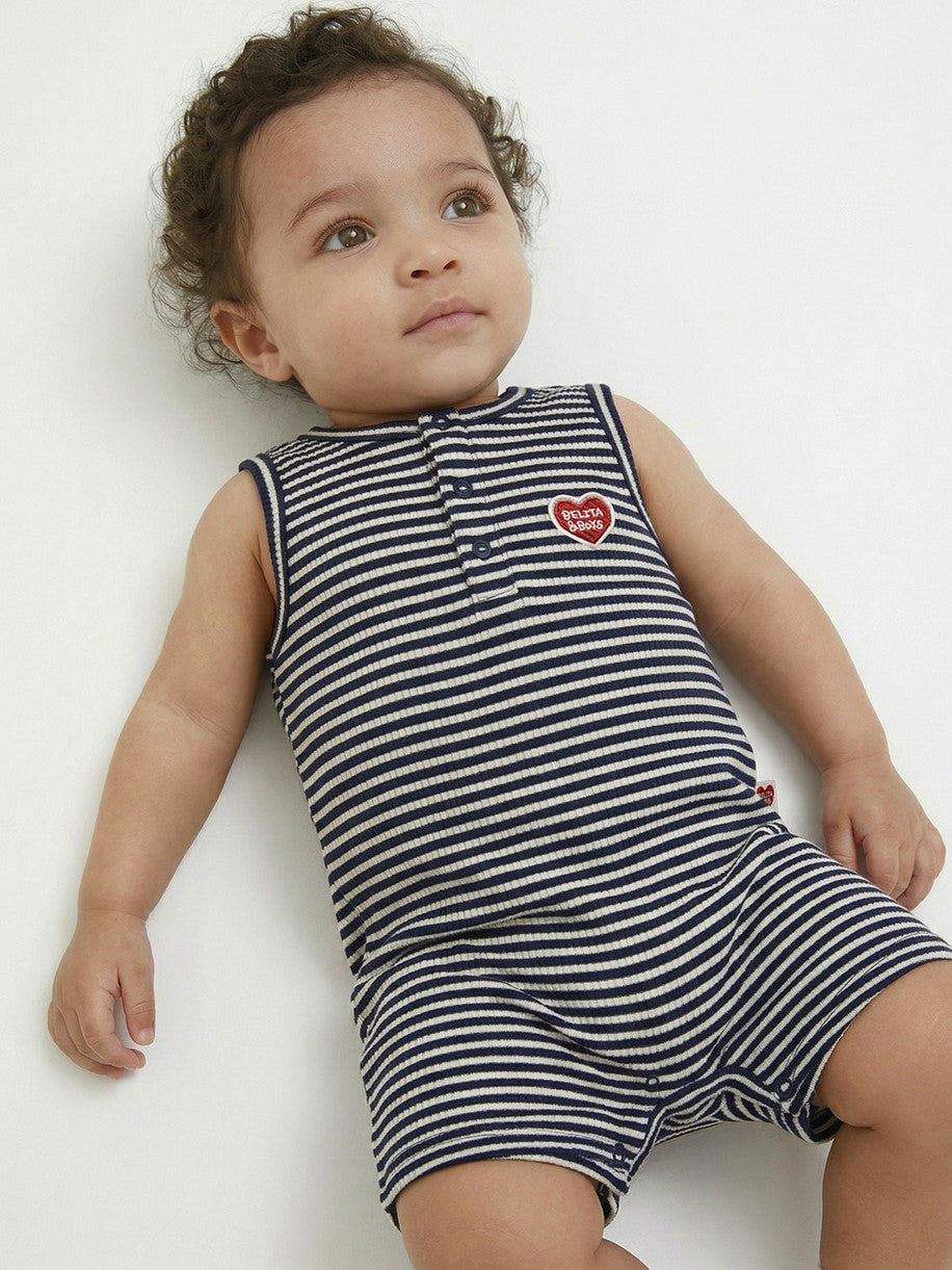 BABY Navy BB Heart Stripe Sleeveless Jumpsuit