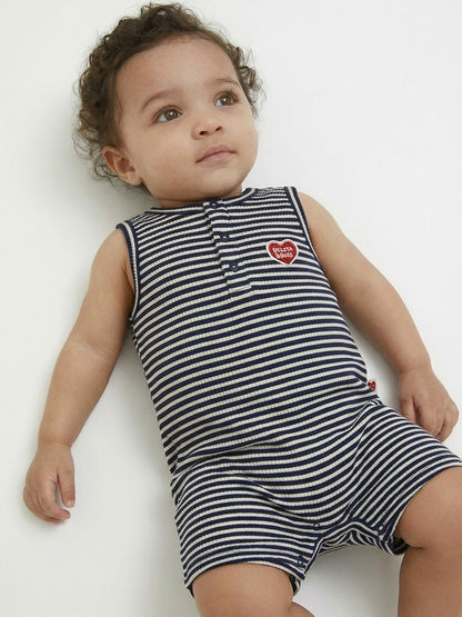 BABY Navy BB Heart Stripe Sleeveless Jumpsuit