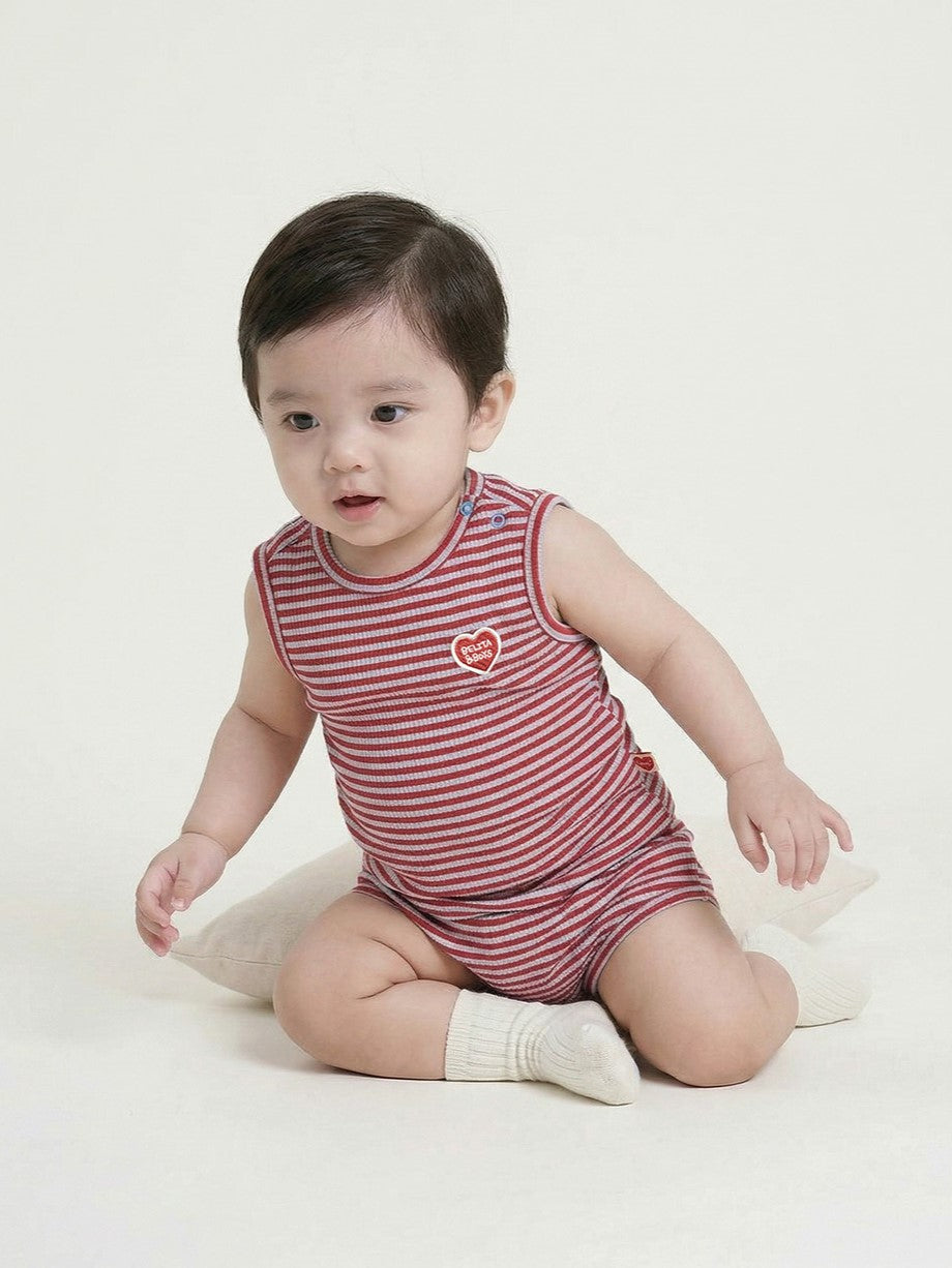 [BABY SET] Red BB Heart Stripe Sleeveless Shorts