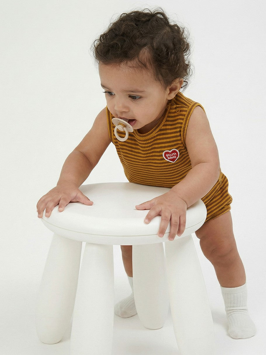 [BABY SET] Brown BB Heart Stripe Sleeveless Shorts