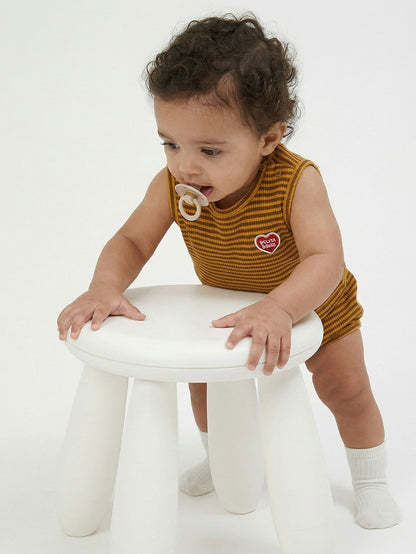 [BABY SET] Brown BB Heart Stripe Sleeveless Shorts