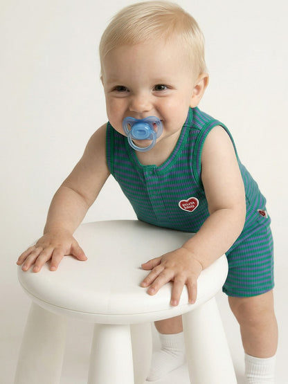 BABY Green BB Heart Stripe Sleeveless Jumpsuit
