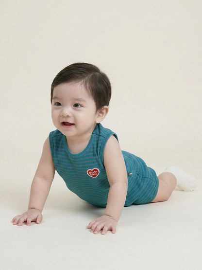 [BABY SET] Green BB Heart Stripe Sleeveless Shorts