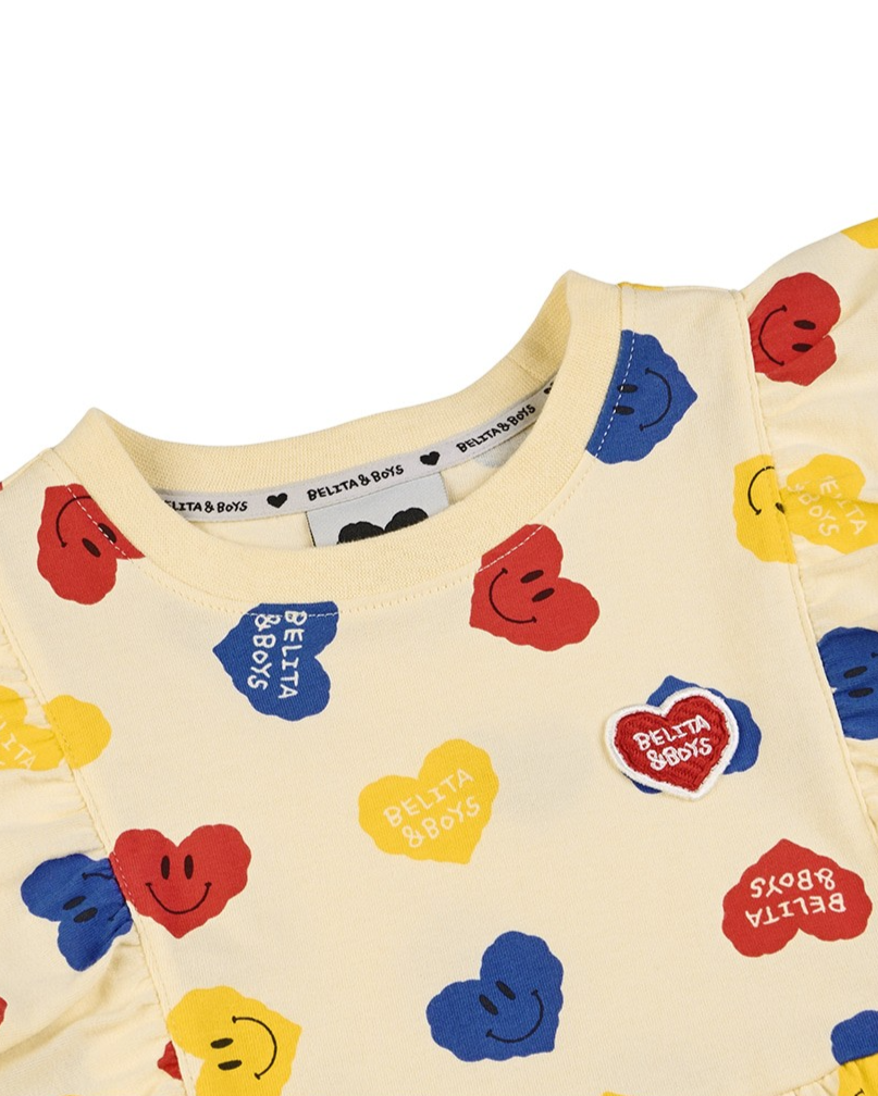 [GIRL SET] Light Yellow Smile Heart Pattern Blouse & Shorts