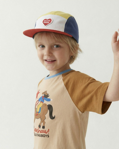 White BB Heart Color Block Mesh Camp Cap