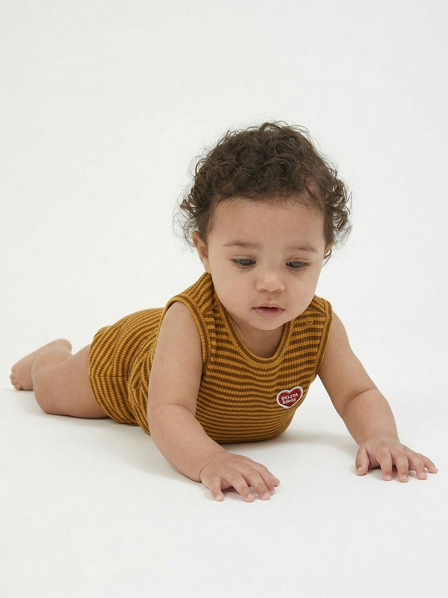 [BABY SET] Brown BB Heart Stripe Sleeveless Shorts