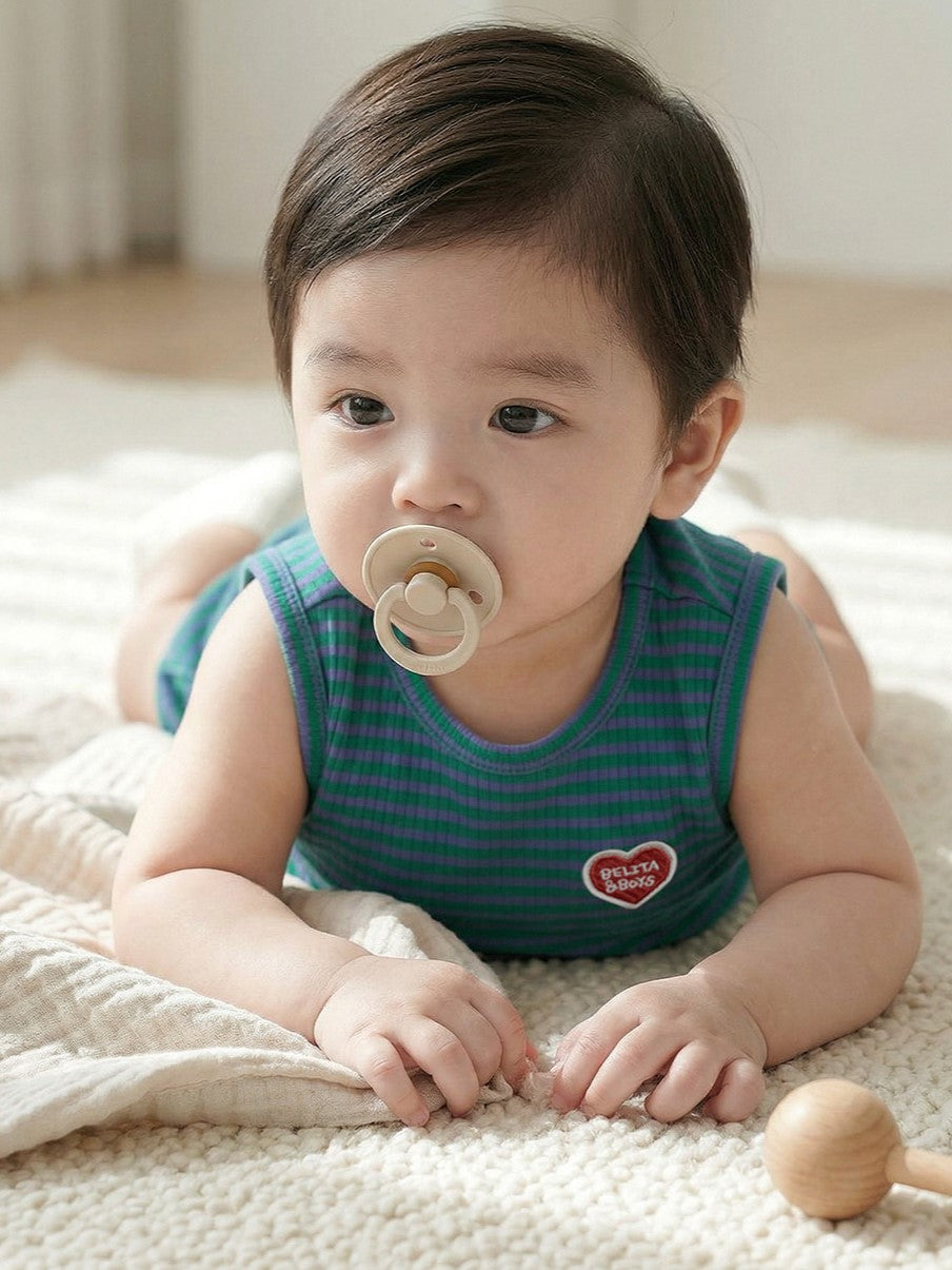 [BABY SET] Green BB Heart Stripe Sleeveless Shorts