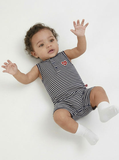 BABY Navy BB Heart Stripe Sleeveless Jumpsuit