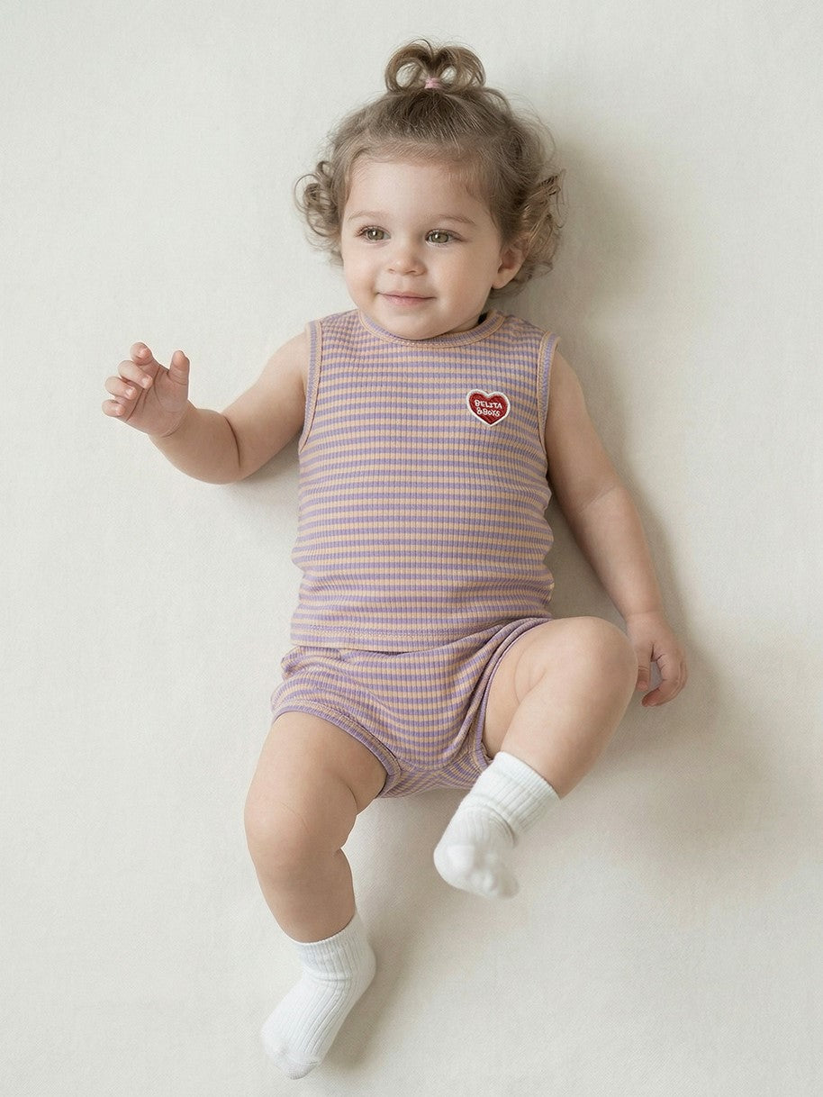 [BABY SET] Violet BB Heart Stripe Sleeveless Shorts