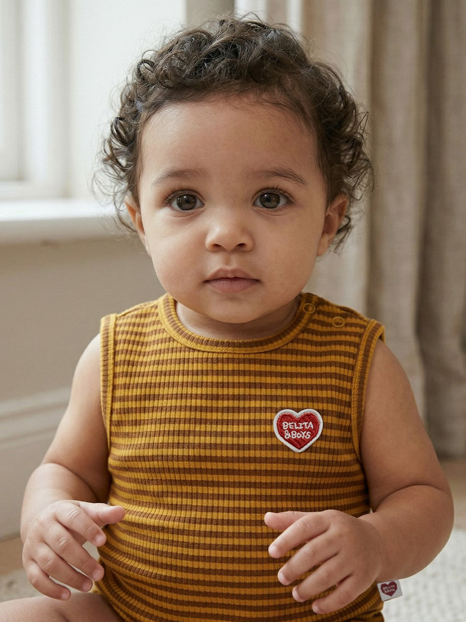 [BABY SET] Brown BB Heart Stripe Sleeveless Shorts
