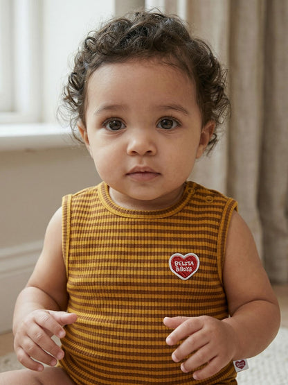 [BABY SET] Brown BB Heart Stripe Sleeveless Shorts